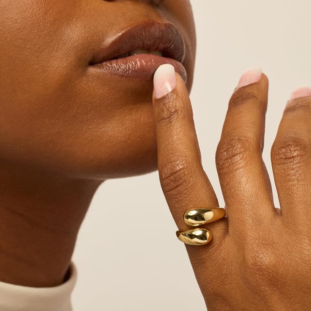 Chunky Gold Plated Crossover Ring - Statement Jew… - image 2